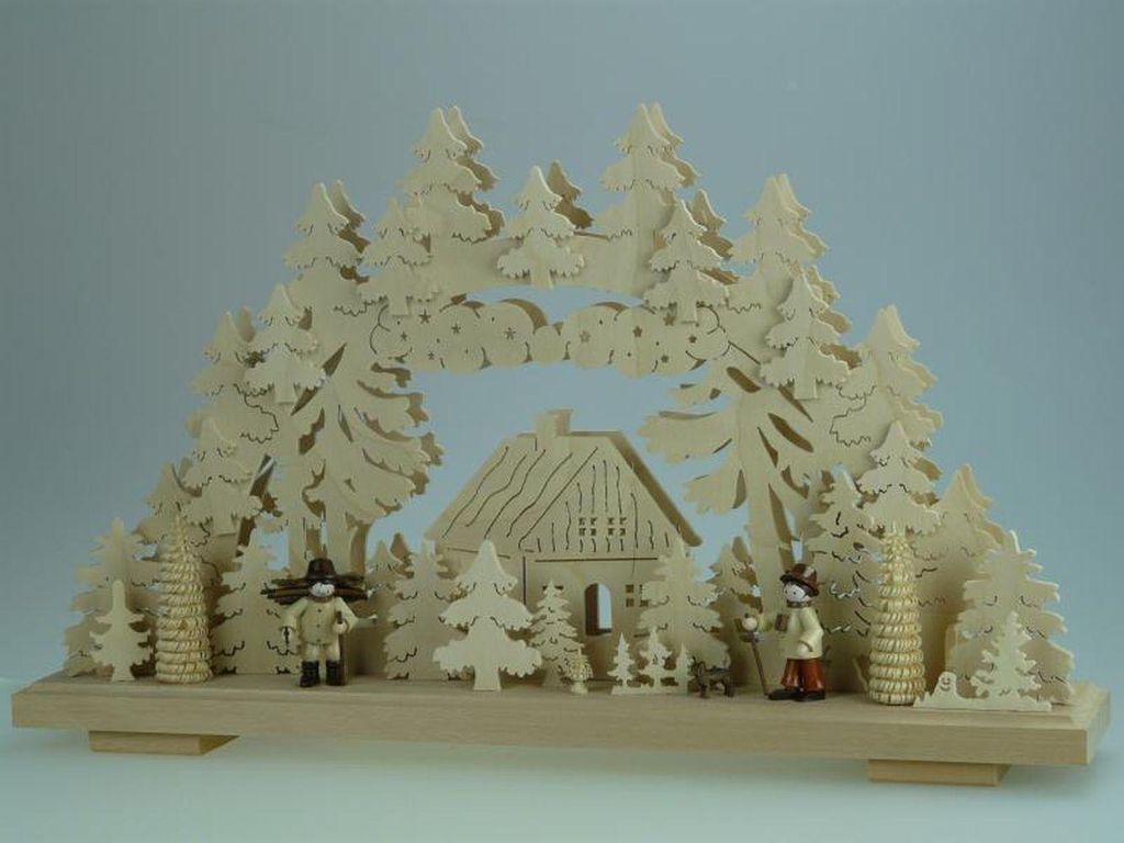 Schwibbogen mit Waldarbeiter am Haus und Beleuchtung BxHxT 50x30x7cm NEU