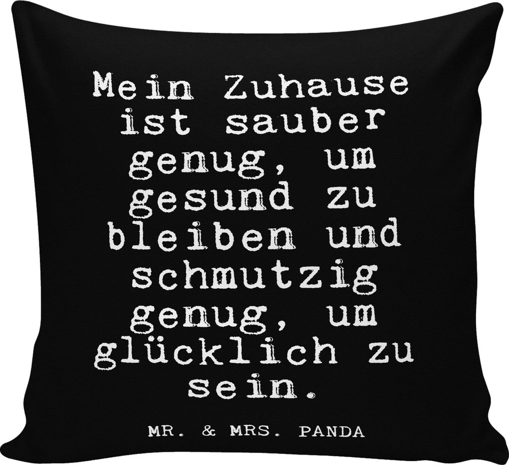 Mr. & Mrs. Panda kuschelkissen 40x40 Mein Zuhause ist sauber... - Schwarz - Geschenk, Kleines Kissen, Umzug, Mitbringsel, Dekokissen Sofa, Wohnung,...