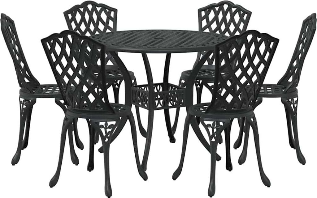 vidaXL Garten Essgruppe 7 pcs Schwarz Aluminium