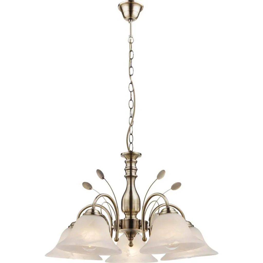 Lustre 5 globes en verre et laiton vieilli ø 60cm style classique