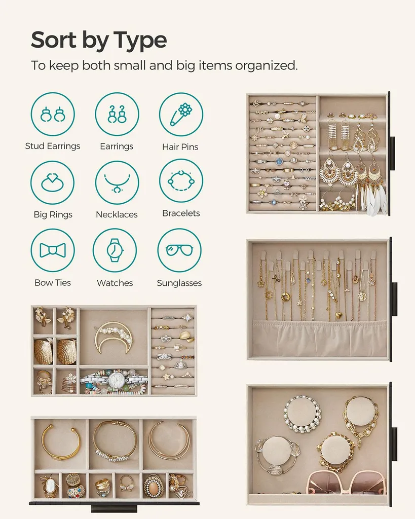 Rangement moderne pour bijoux - Coffret graphite et verre Noir-Argent