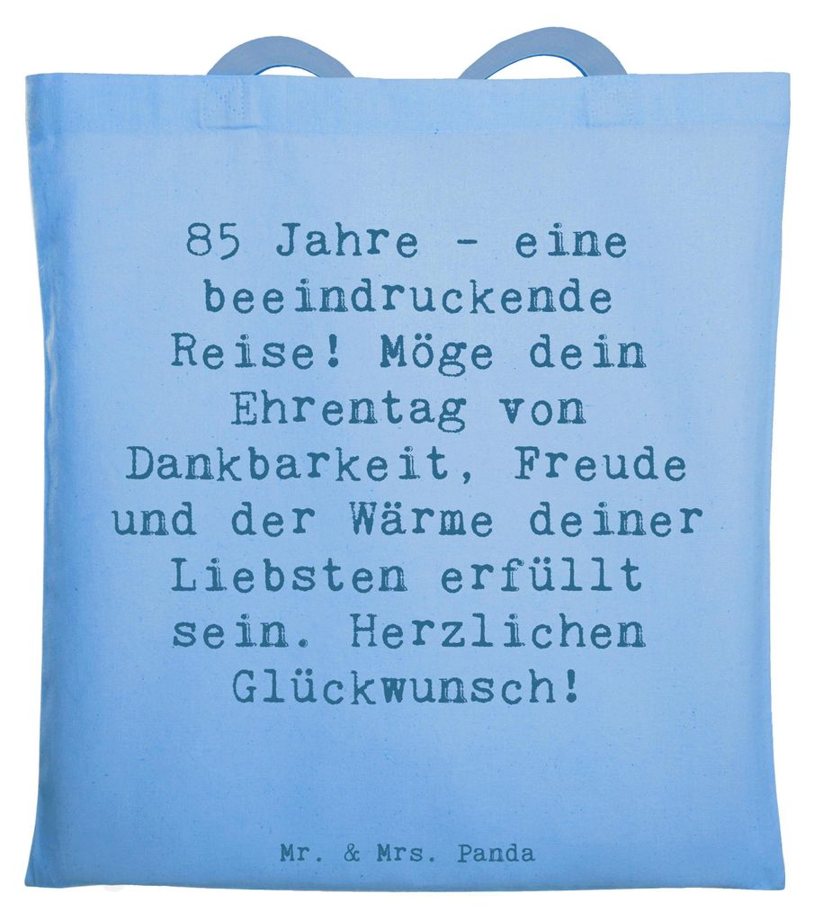 Mr. & Mrs. Panda Uni Tasche Spruch 85. Geburtstag - Sky Blue - Geschenk, Einkaufstasche, Liebsten, Beutel, Tote Bag, Herzlichen Glückwunsch, Stoff...