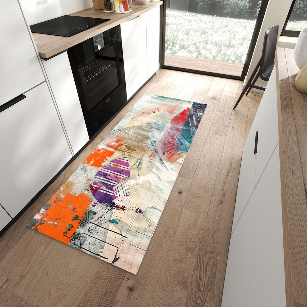 Küchenteppich 80x200cm rutschfest & abwischbar PVC Läufer - Abstrakte Kunst