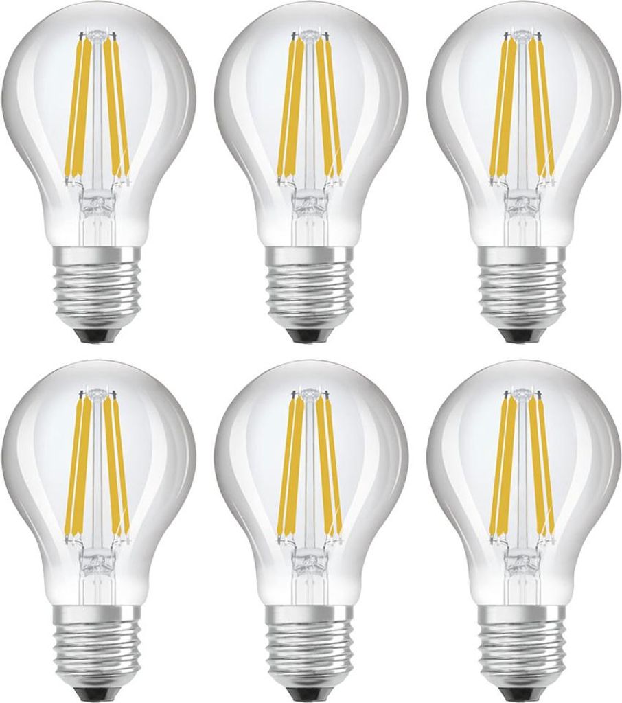 6 x Osram LED Filament A60 Birne 5W = 75W E27 klar 1055lm Produktbild 