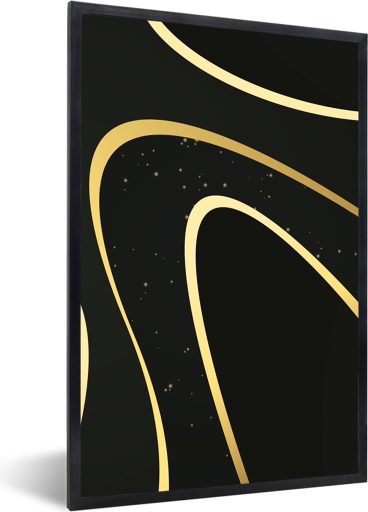 MuchoWow® Gerahmtes Poster Goldene Wellen auf schwarzem Produktbild 