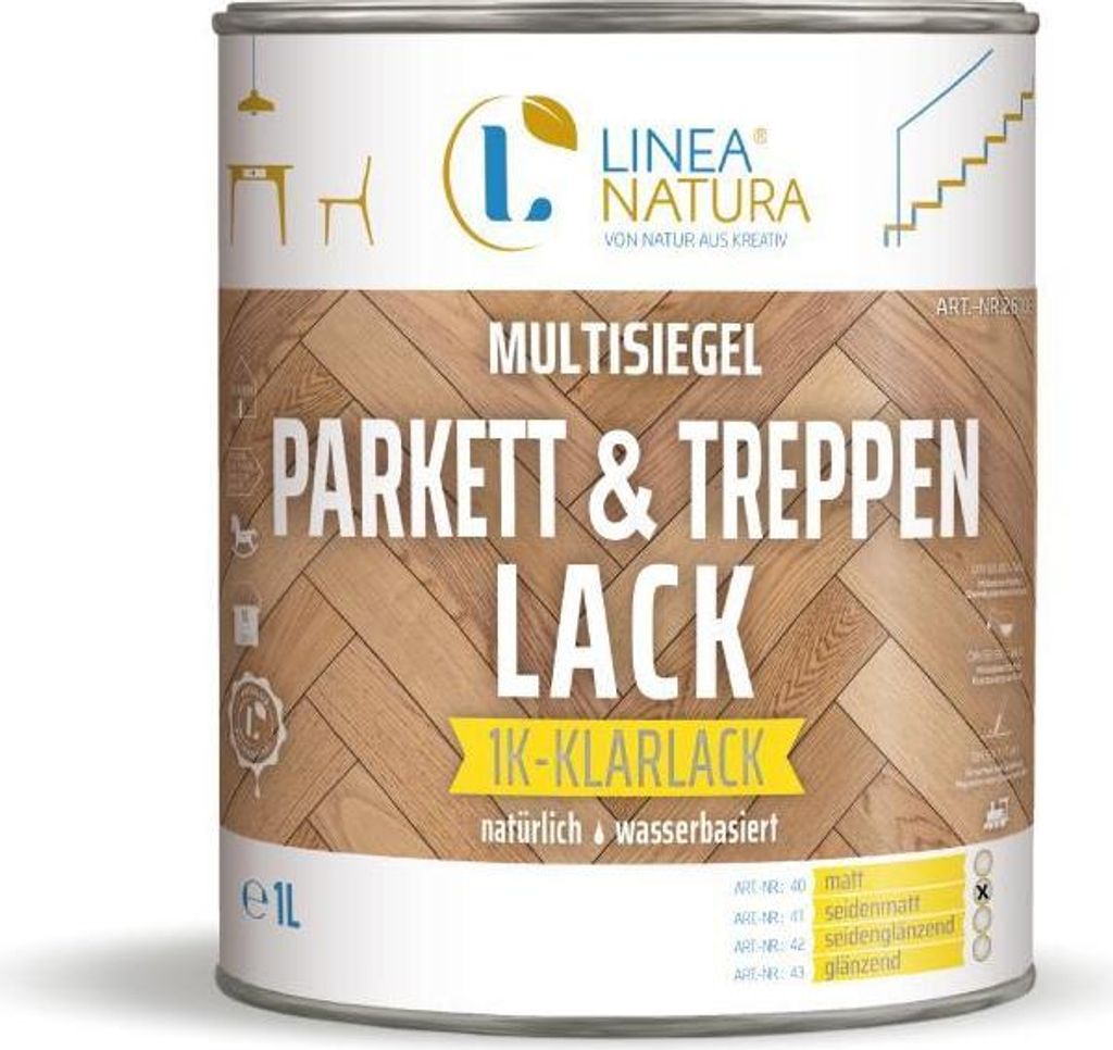 LINEA NATURA Parkett- und Treppenlack | 1K Klarlack | Versiegelungslack 1 L seidenmatt