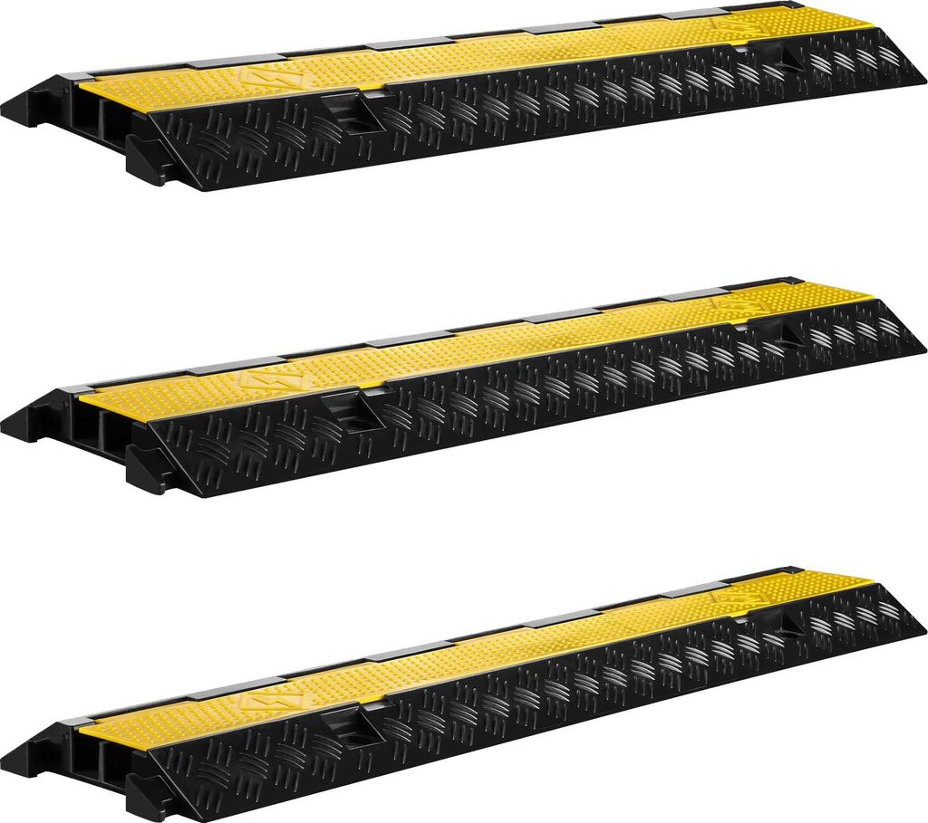 Wiltec Kanal Kabelbrücke 98 x 24 x 4,5 cm 3 Stück, Kabelkanal 13 t Tragkraft mit 2 Kanälen, Überfahrschutz bis 30 km/h, Kabel Trittschutz aus P...