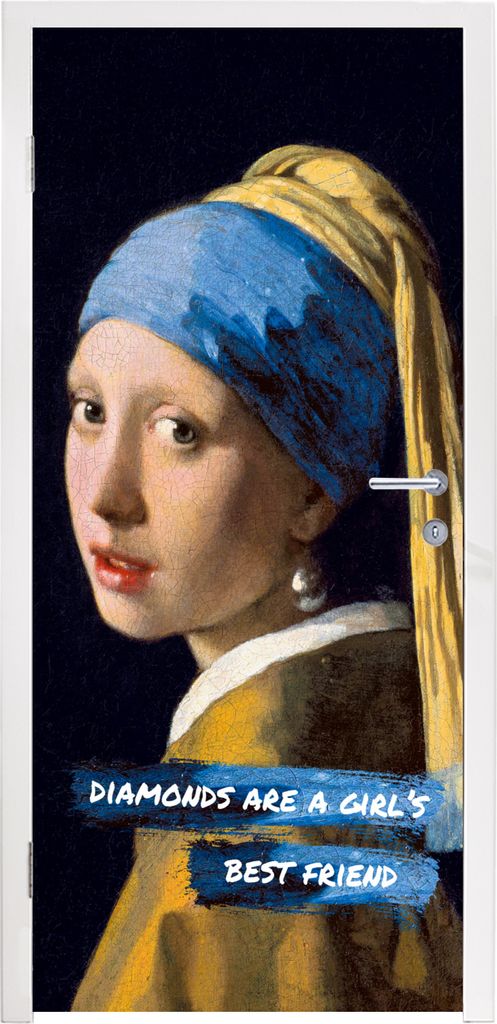 MuchoWow Türtapete Selbstklebende Türfolie Girl with a Pearl Earring - Zitat - Schmuck 90x205 cm Türposter Türaufkleber Klebefolie Türklebef...
