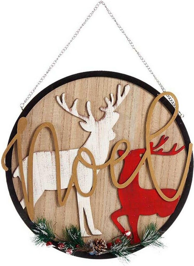 Cartel Noel Reno 29 x 1 x 29 cm Rojo Metall Blanco Madera MDF