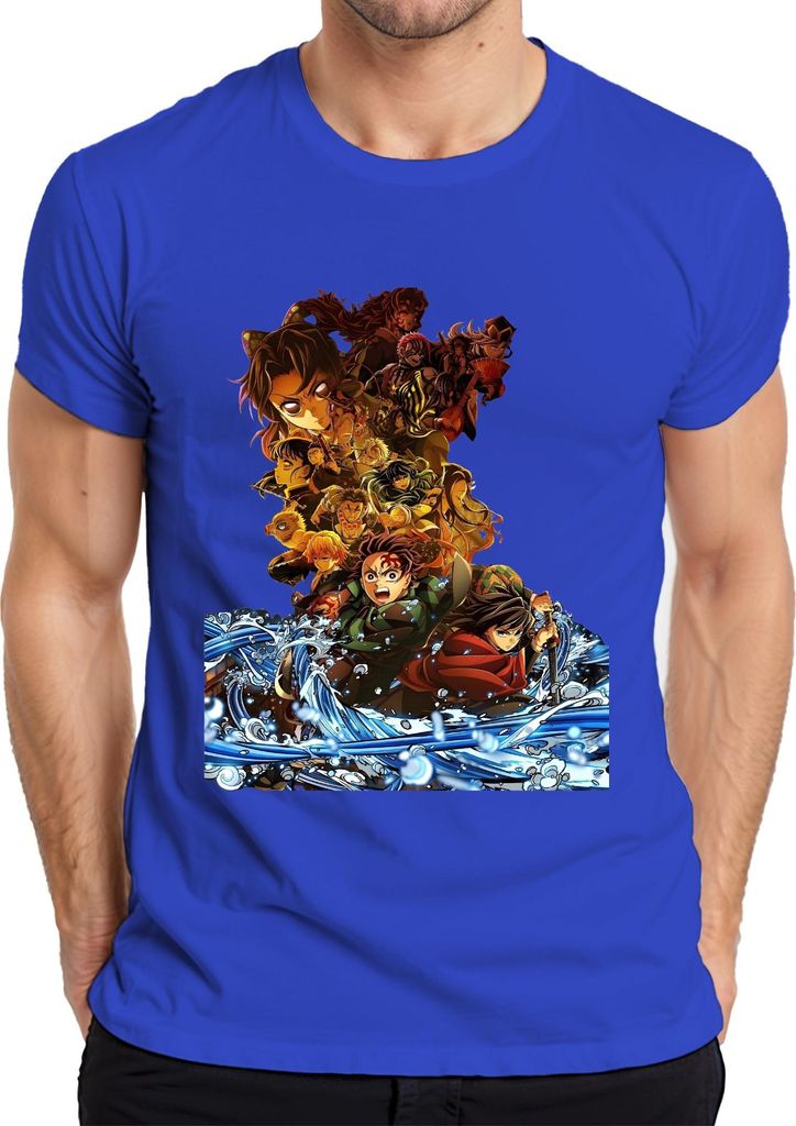 Kimetsu no Yaiba Demon Slayer Tanjiro Nezuko Zenitsu Inosuke Herren T-Shirt, Blau, M