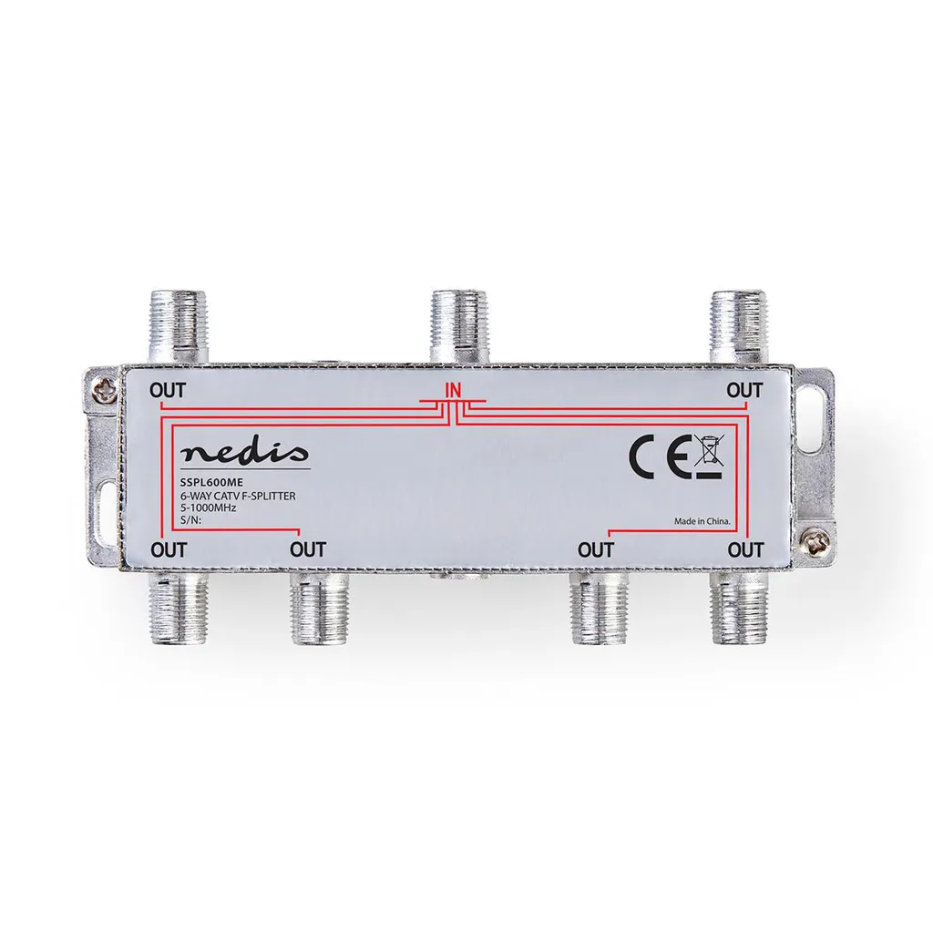 Splitter CATV | 5 - 1000 MHz | Perdita in ingresso: 10,0 dB | Numero di uscite: 6 | 75 Ohm | Zinco