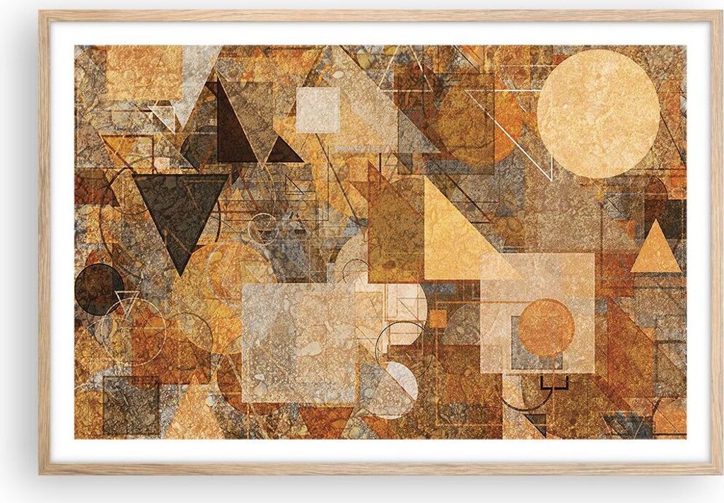 Gerahmtes Poster - Rahmen in heller Eiche - Abstraktion Figuren Geometrisch - 91,5x61 cm - Wand Bild - Wanddeko - Wandbilder - Kunstposter - Wandpo...