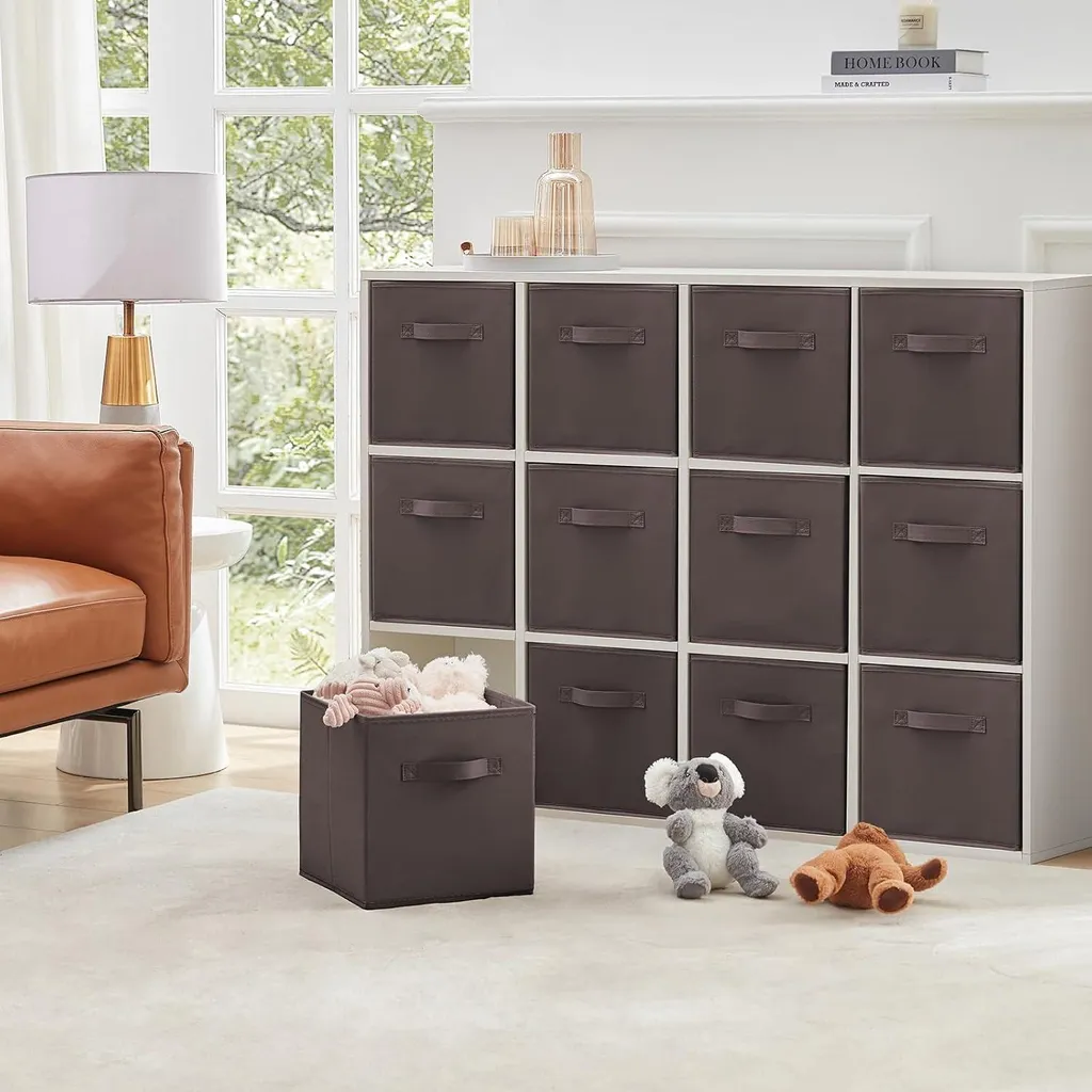 12 Cubes de Rangement en Tissu Marron 26,5x26,5x28 cm pour Étagère Kallax