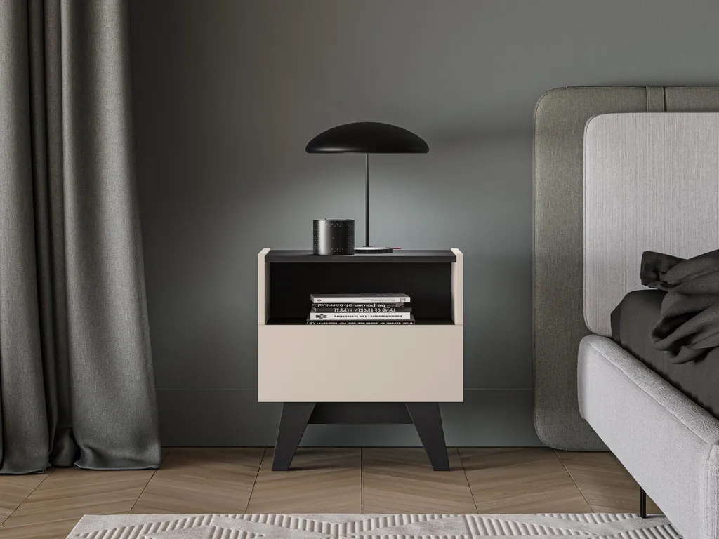 Table de Nuit 50cm Beige et Noir Freshion - Structure Robuste et Design