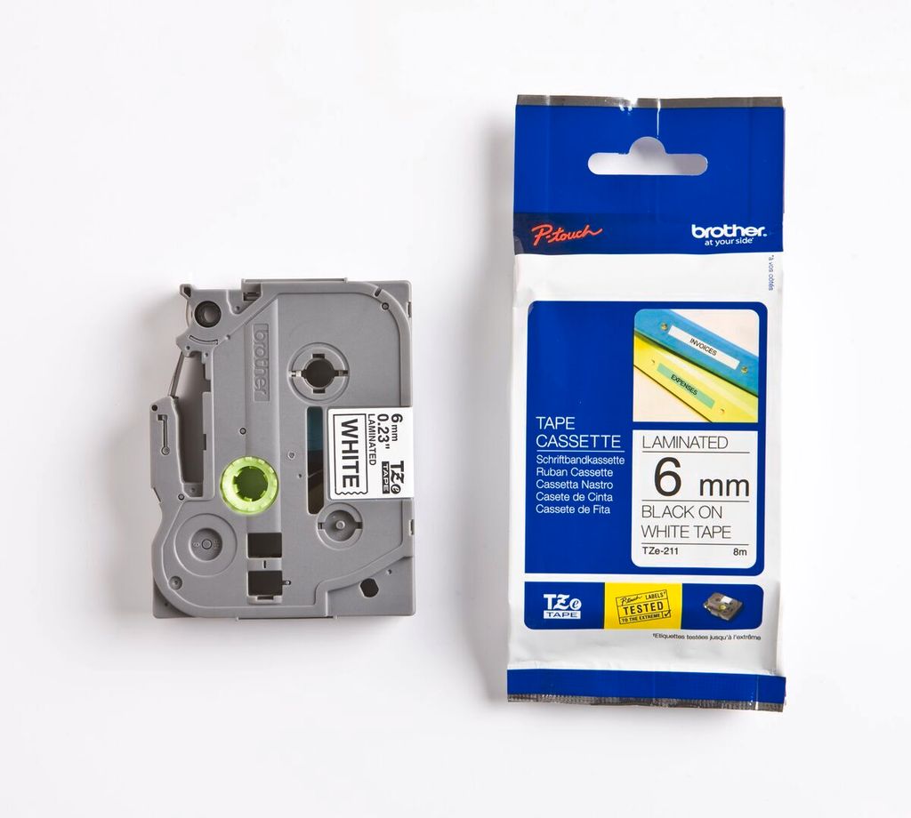 Schriftbandkassette Brother  6mm weiß/schwarz TZE211 Produktbild 