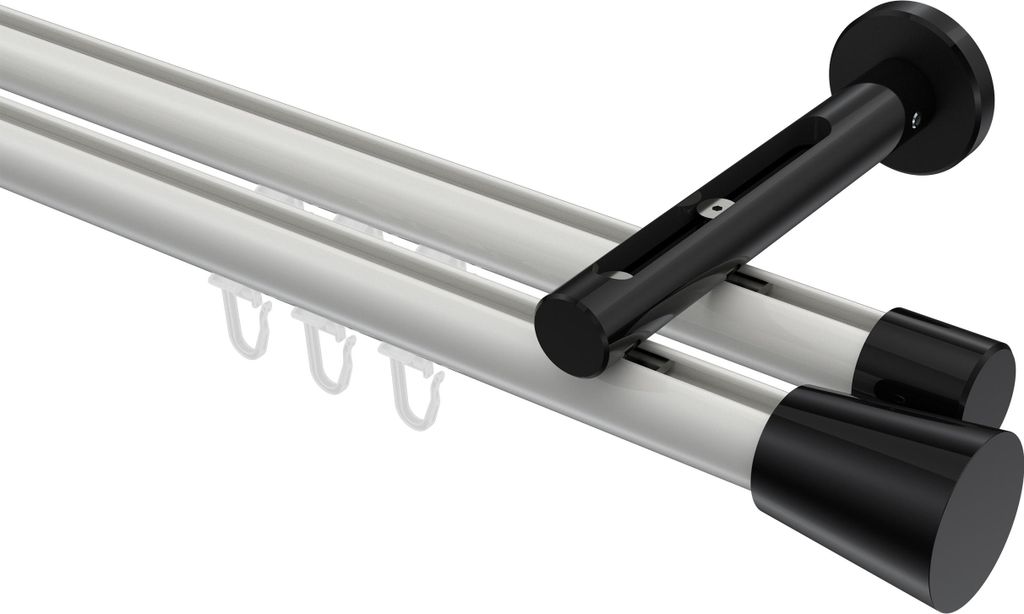 Interdeco Innenlaufstange / Gardinenstange mit Innenlauf Weiß / Schwarz, Typ Siteno Sitra (Konus), 20 mm Ø 2-läufig, 440 cm