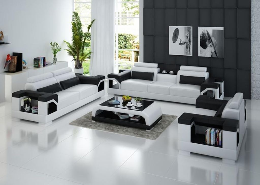 Ledersofa Couch Sofagarnituren 3+1+1 Sitzer Garnitur Design Modern Sofa Weiß Set