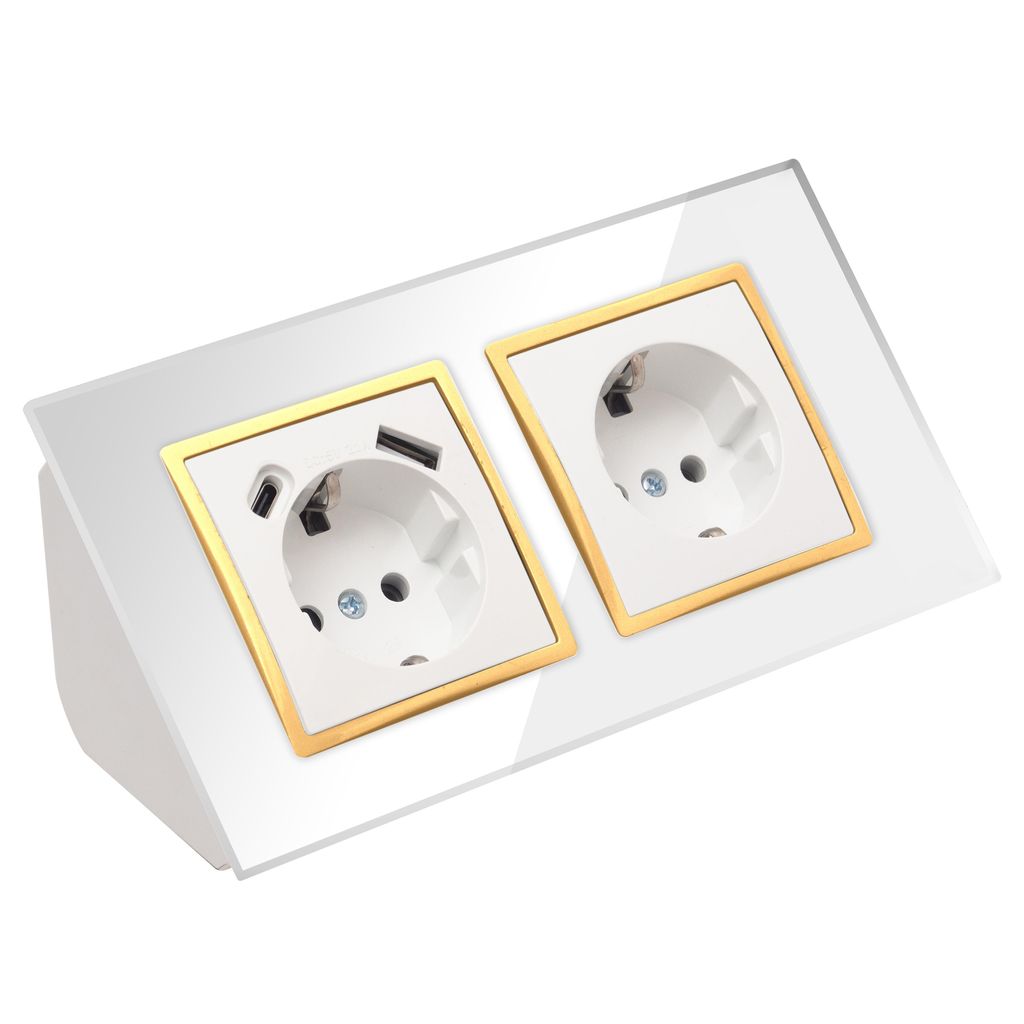 Glas Ecksteckdose Steckdose und Steckdose mit USB-C Produktbild 