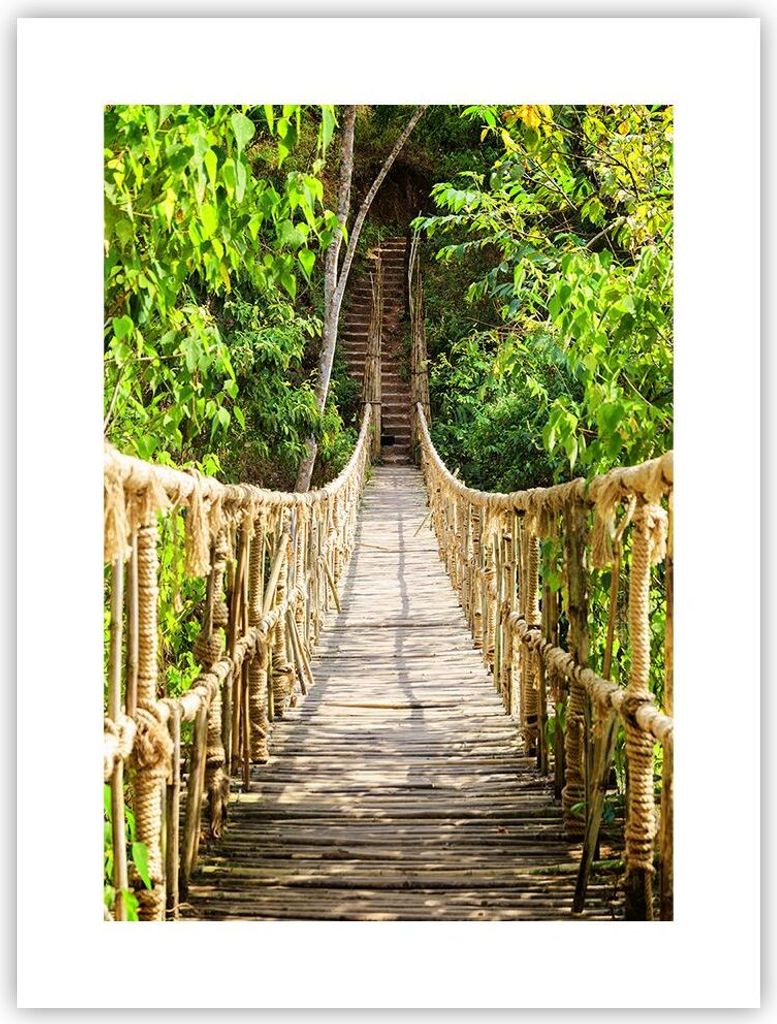 Poster - Poster ohne Rahmen - Brücke Seil Dschungel - 30x40 cm - Wand Bild - Wanddeko - Wandbilder - Kunstposter - Wandposter - Bilder - Kunstdruc...