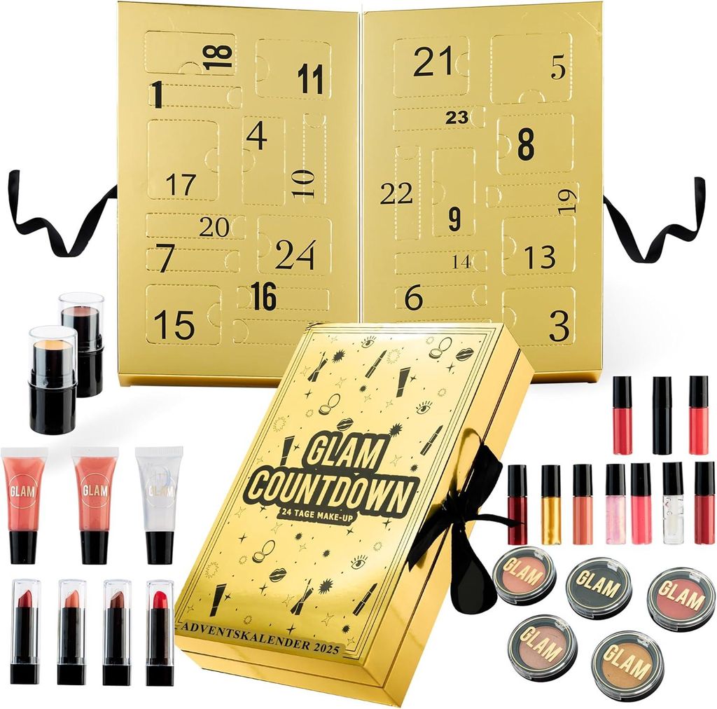 KreativeKraft Adventskalender 2025 für Frauen, Teenager & Mädchen – 24 Beauty & Hautpflege Produkte mit Make-up, Lippenstift, Lidschatten & Pflege