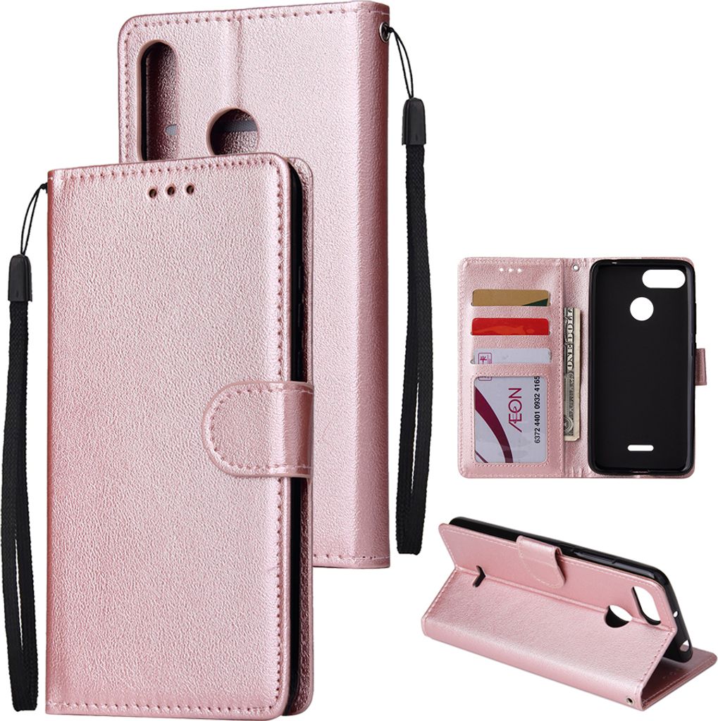 Für HUAWEI P30 lite/nova 4E Flip-Typ Leder Schutzhülle mit 3 Kartenposition Schnalle Design Cover Rose gold