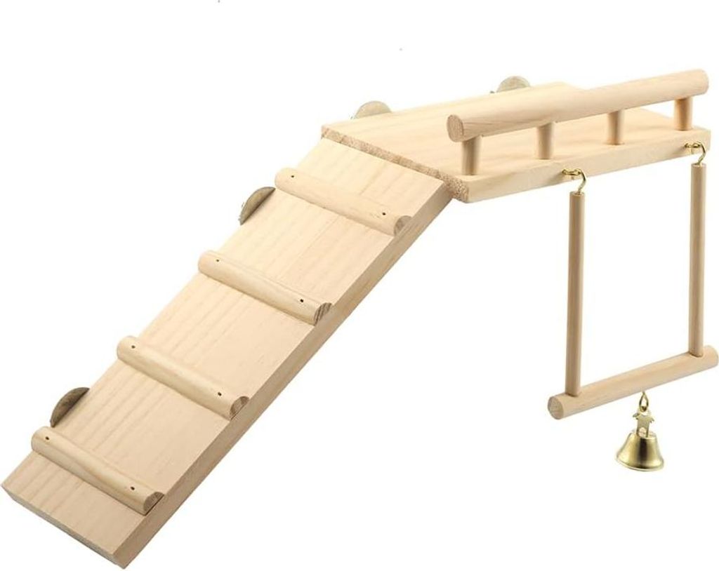Vogelkäfig-Zubehör für Papageien - Hängematte und Kletterleiter - 2 Stück - Holz und Metall