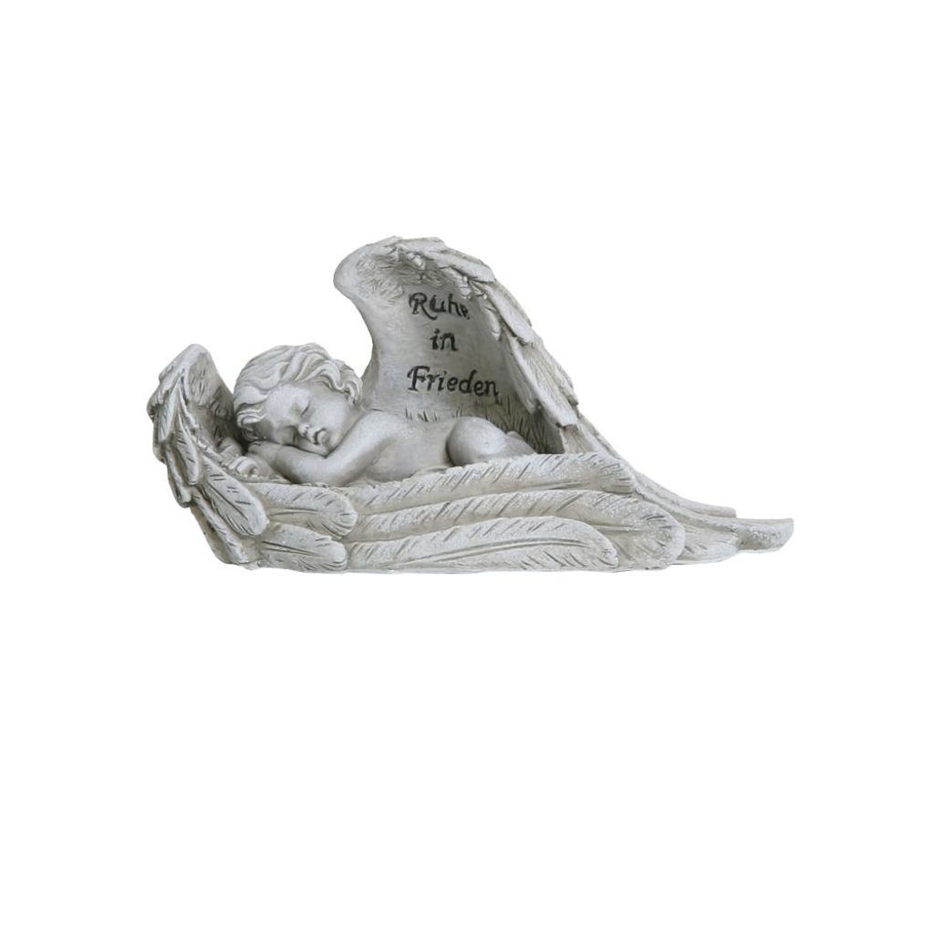 Greemotion Engel schlafend im Flügel aus Polyresin, ca. 19 x 7,5 x 9 cm mit Gedenkspruch in grau/beige