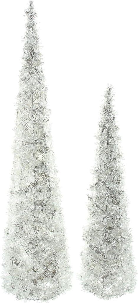 LED-Kegel "Silberglimmer", 2er Set, Kunststoff, Metallrahmen, 30 BZW. 40 warmweiße LEDs, batteriebetrieben, Maße: Höhe 60 cm, 80 cm, ohne Batterien