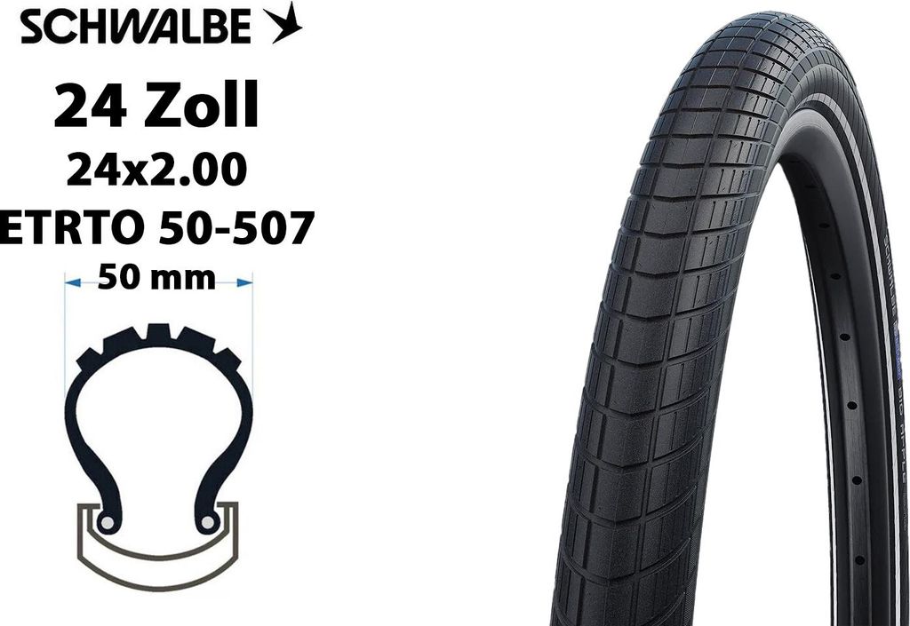 24 Zoll SCHWALBE Big Apple Reifen 24x2.00 RaceGuard Reflex Produktbild 
