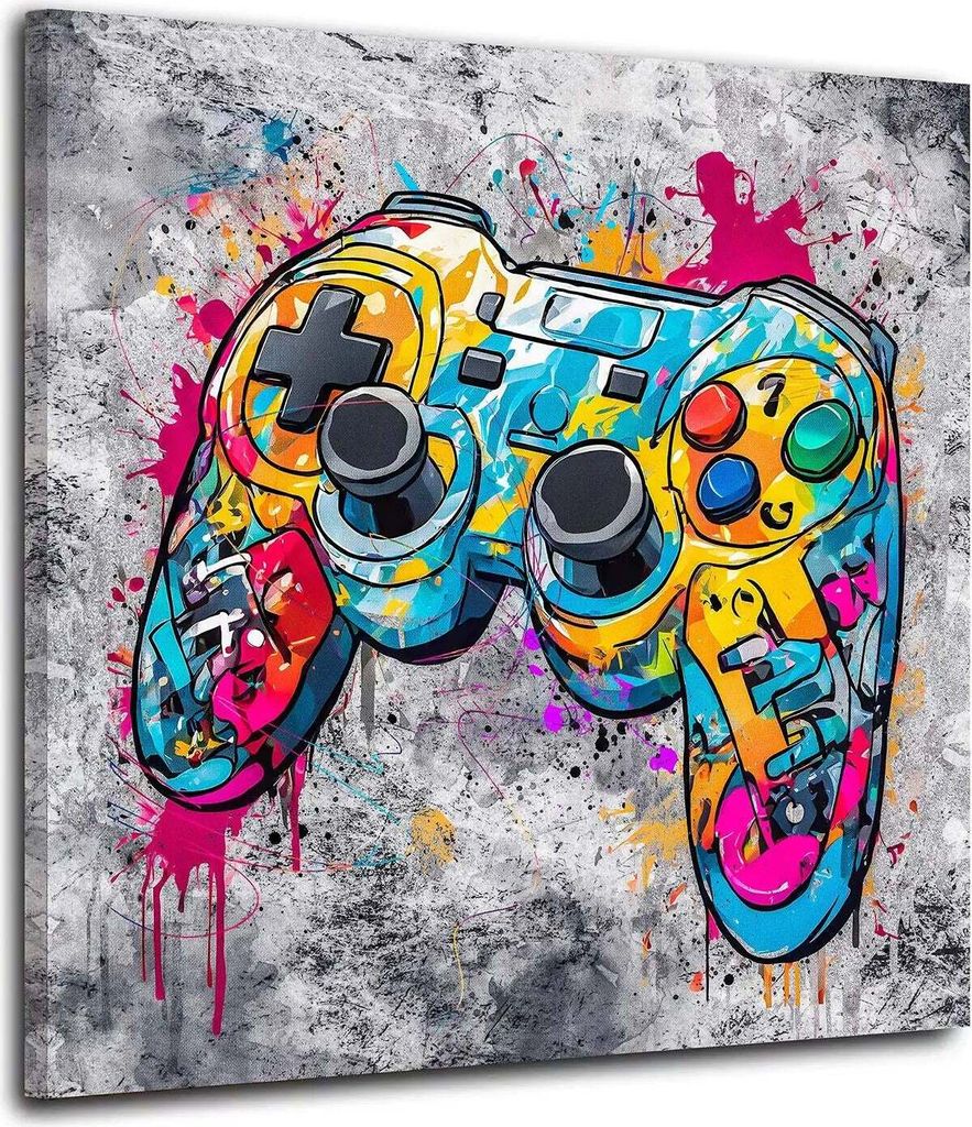 Leinwandbild Wandbild Graffiti Gamepad Kunstdruck XL Wanddeko: 80x80x2cm