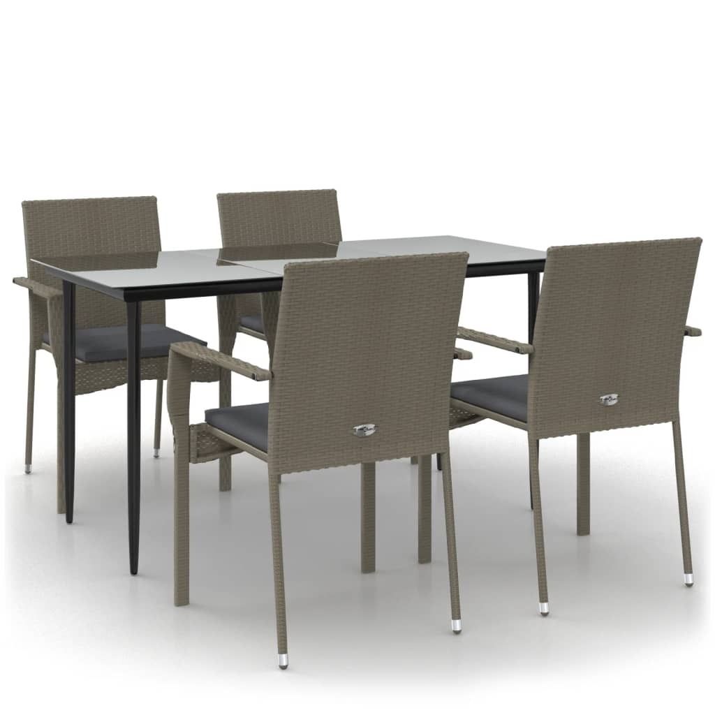 5-tlg. Garten-Essgruppe mit Kissen Schwarz und Grau Poly Rattan