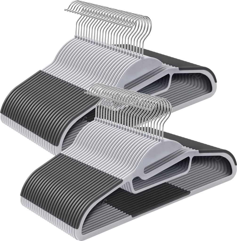 Kunststoff Kleiderbügel Set von 50 U-förmiger Öffnung rutschfest platzsparend 0,6 cm dick 41,5 cm breit 360° drehbarer Haken Hellgrau CRP41G-50
