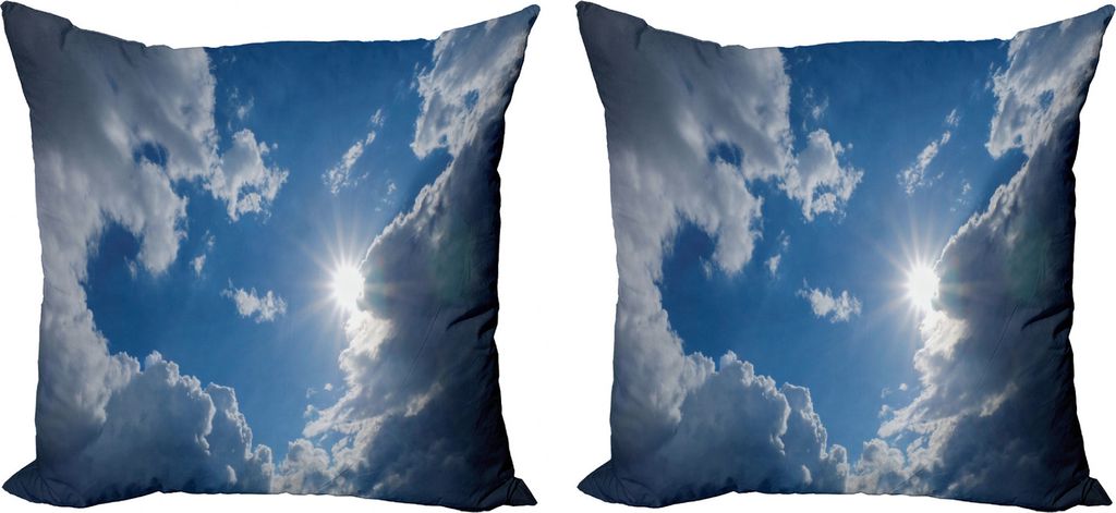 ABAKUHAUS Landschaft Kissenbezug Set (2Stück), Vibrierende Sun Clear Sky, doppelseitiges Digitaldruckdekor mit Reißverschluss, 50 cm, Grau Blau