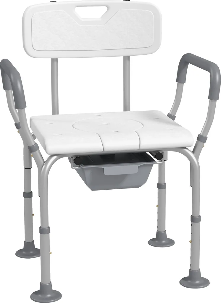 Siège de douche médical réglable et chaise percée avec seau amovible