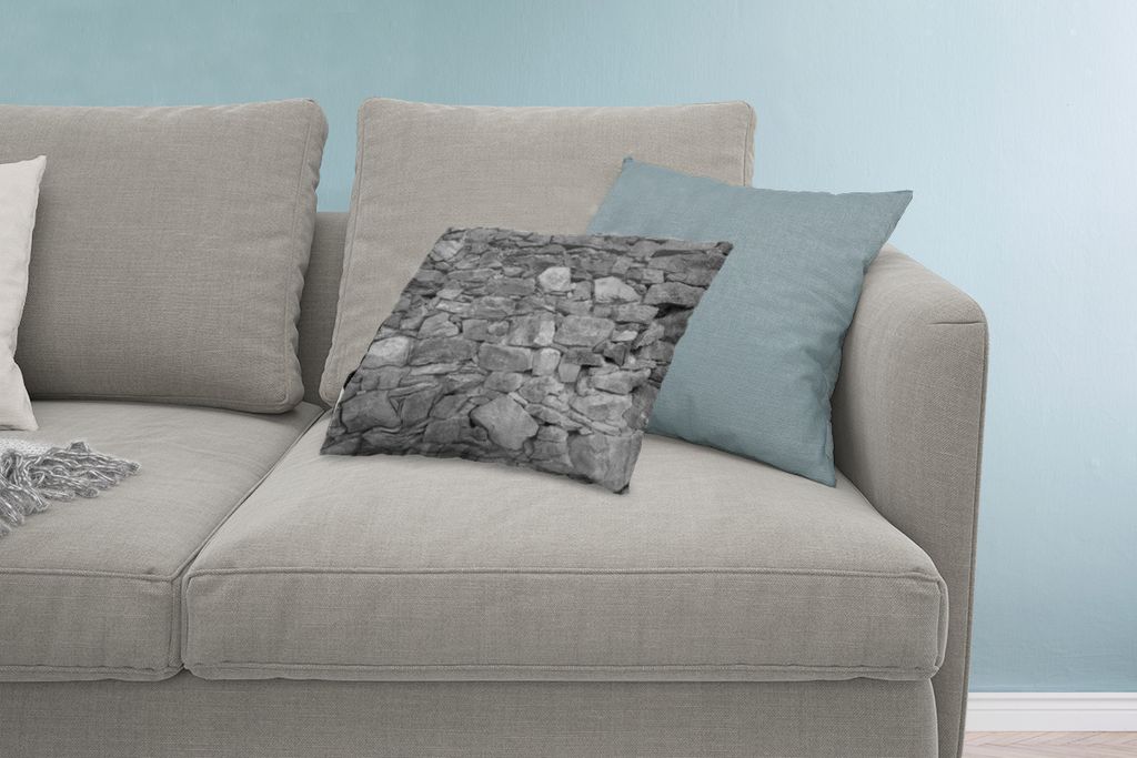 MuchoWow Zierkissen Sofakissen Wohnzimmer Dekokissen 60x40 cm Wand - Stein - Muster - Schwarz - Weiß - Kopfkissen - Polster mit Foto
