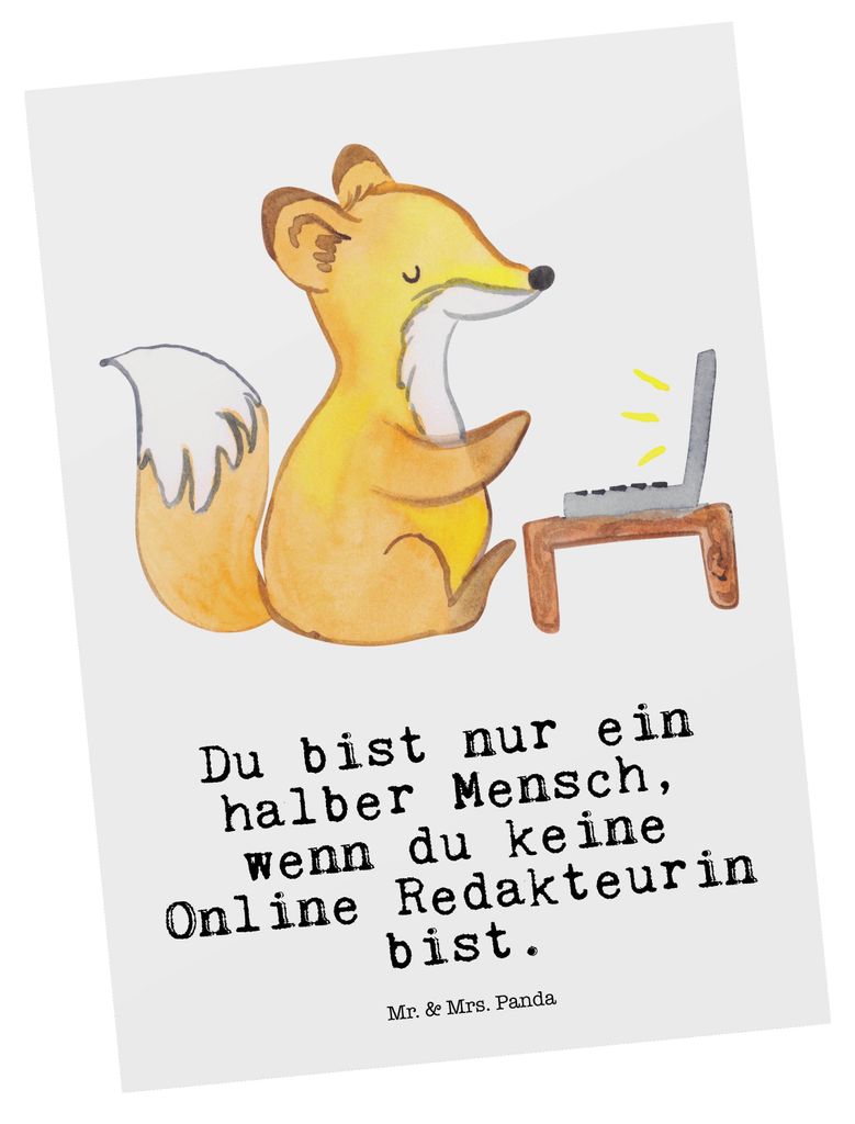 Mr. & Mrs. Panda Postkarte Online Redakteurin Herz - Weiß - Geschenk, Ansichtskarte, Ansichtskarten, Grußkarte, Postkarten, Fotokarte