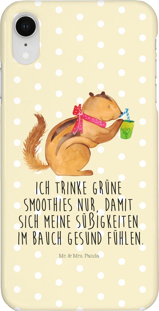 Mr. & Mrs. Panda Iphone XR Handyhülle Eichhörnchen Smoothie - Gelb Pastell - Geschenk, Diät, Handy Case, Streifenhörnchen, Premium Kunststoff, ...