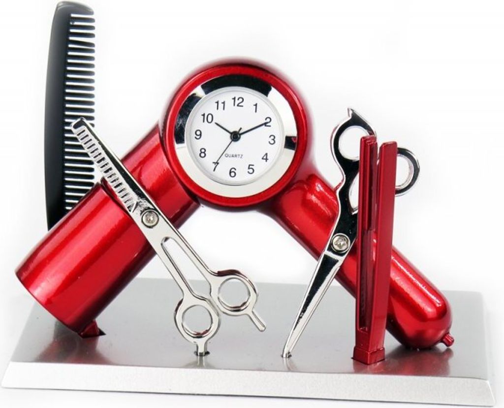 Designer Tischuhr Beauty Set aus Metall Rot