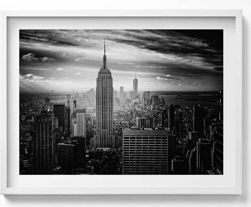 Gebäude der Stadt New York– Wandbild mit Rahmen – Gerahmtes Bild – Wanddekoration – 80x60 cm – Weiß Rahmen