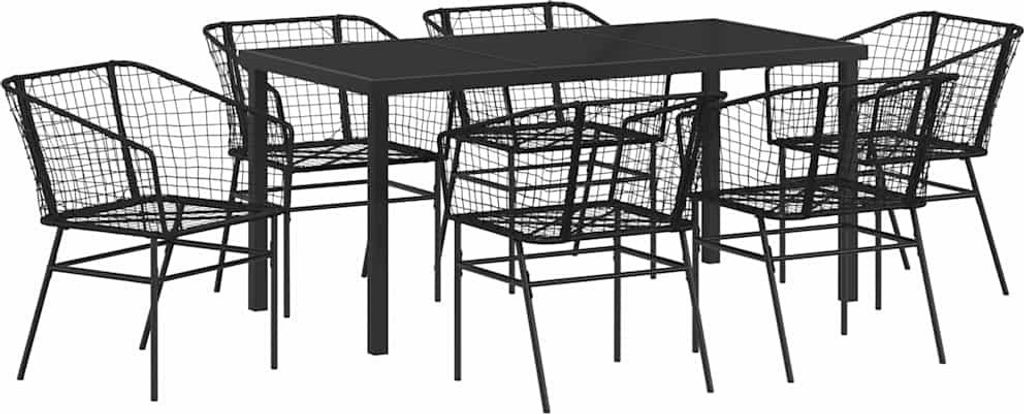 Garten Essgruppe 7 pcs Schwarz Poly-Rattan