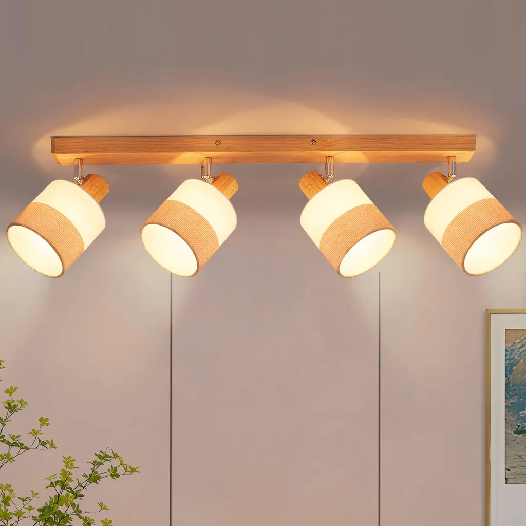 Spot Soffitto ZMH 4 Fiamme Orientabili | Stile Vintage Legno E14