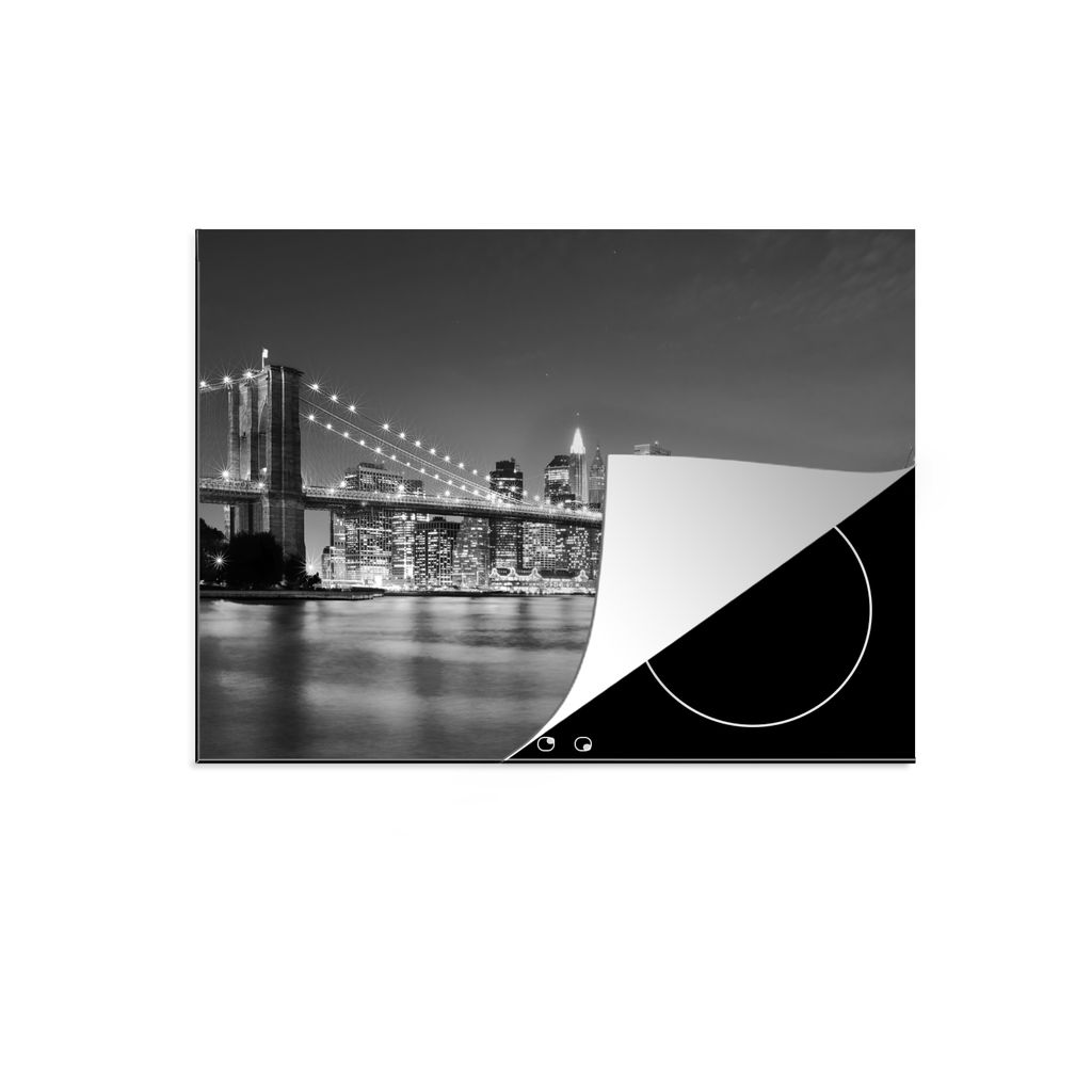 KitchenYeah Herdabdeckplatte New York - Brücke - Brooklyn - Schwarz und weiß - Architektur , 71x52cm, Küche Deko, Glaskeramikkochfeld Herdabde...