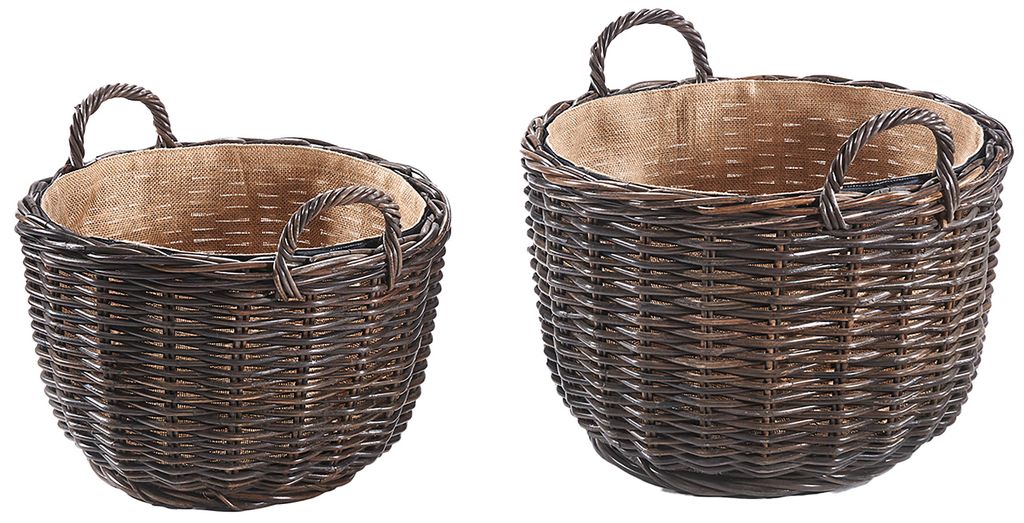 Kobolo Holzkorb krabu Rattan rund 2er Set - Feuerholzkörbe Brennholzkorb Feuerholzkorb Korb Körbe Holztrage Holzkörbe Kaminholzkorb Rattankorb T...