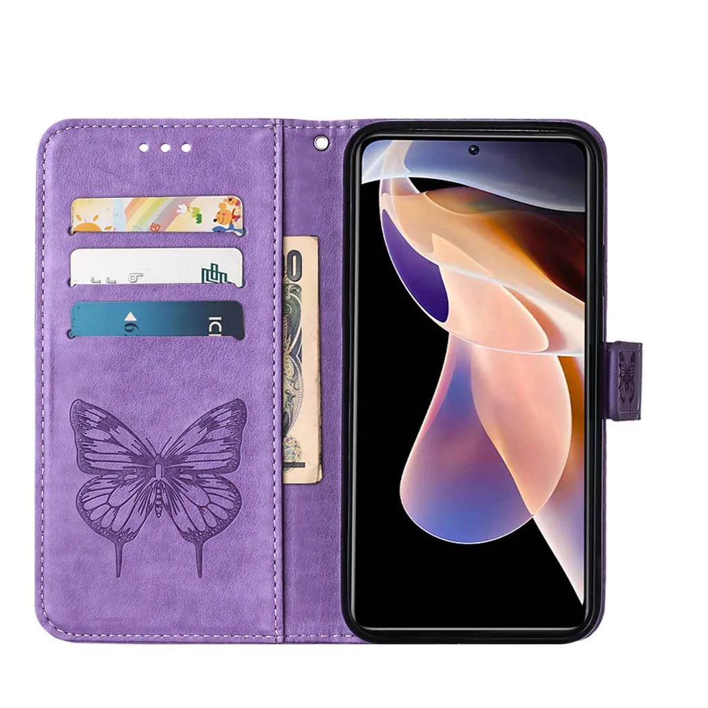 Custodia Protettiva Poco X4 NFC - Pelle Viola con Supporto e Carte - 3