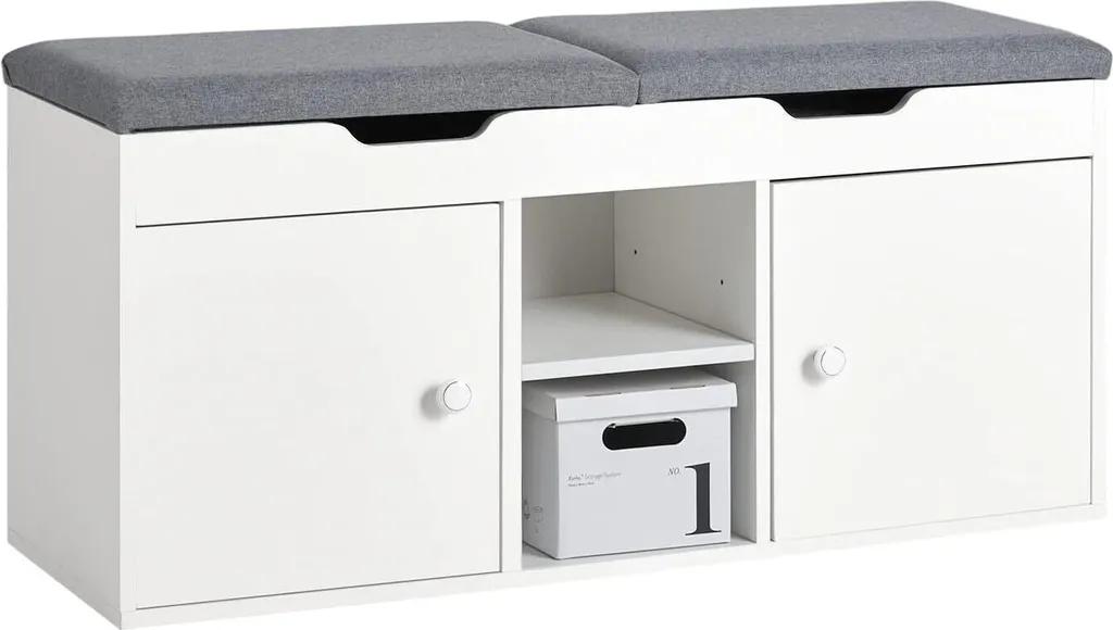 Banc à Chaussures avec Assise Moelleuse et 2 Étages de Rangement Bois