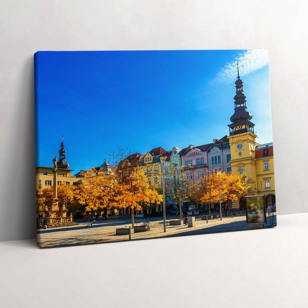 Masaryk-Platz und das Alte Rathaus – Leinwandbild Wandbild – 80x60 cm – Leinwandbilder – Wandbilder – Schlafzimmer – Flur