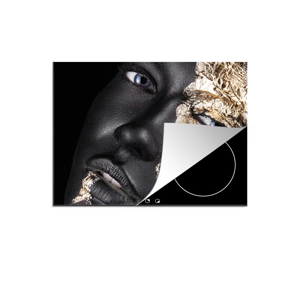 KitchenYeah Herdabdeckplatte Frau - Gold - Schwarz - Farbe - Luxus , 59x52cm, Küche Deko, Glaskeramikkochfeld Herdabdeckung, Abdeckplatte fùr K...