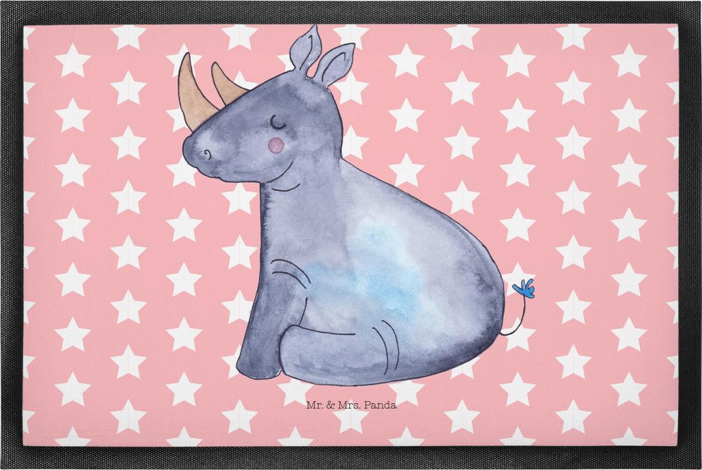 Mr. & Mrs. Panda Gummimatte Einhorn Nashorn 50 x 75 cm - Rot Pastell - Geschenk, Vorleger, Zoo, Lustig, Unicorn, Schmutzfangmatte, Glitzer, Regenbo...
