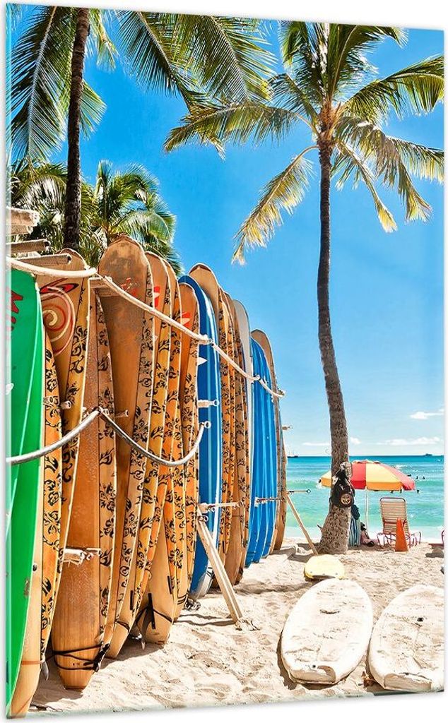 Bilder auf glas - Einteilig - Board Surfen Strand - 70x100cm - Glasbilder - Wandbilder - Bilder - zum Aufhängen bereit - Wanddekoration aus Glas -...