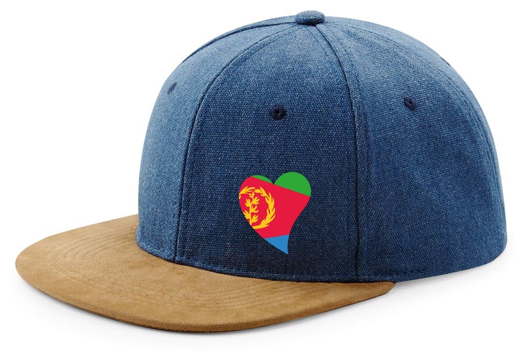 Huuraa Cappy Mütze Eritrea Flagge Herz Denim Baumwolle und Polyester Snapback Kappe Geschenkidee